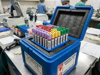 Sealed diagnostic samples stored in a secure temperature-controlled cold-chain box